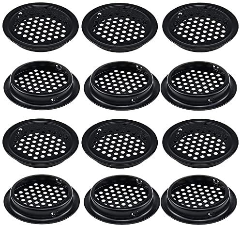 DCQQ 12 Piezas Ventilación del Orificio de Malla Acero Inoxidable Rejillas Ventilacion Rejilla de Escape Redonda Agujero de Ventilación para Cocina Baño Armario Armario o Zapatero (Negro)