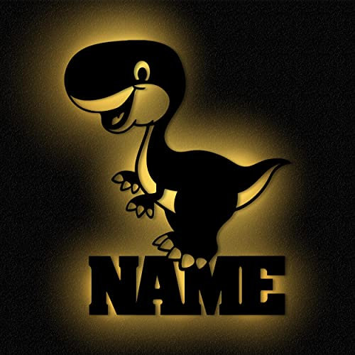 Dino nachtleuchtend Kinderzimmer Wandlampe Nachtlicht Holz Led Lampe Licht Modell mit Namen personalisiert I Batteriebetrieb
