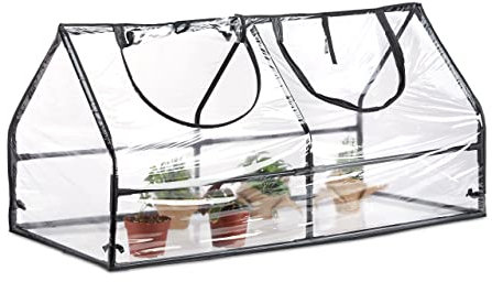 Relaxdays Folienfrühbeet, HBT: 60 x 120 x 60 cm, 2 Fenster, Spitzdach, Frühbeet, Aufzucht, Gewächshaus, PVC, transparent