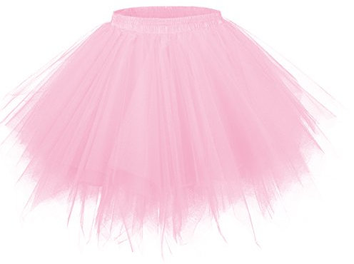 Girstunm Damen Tutu Tüllrock 50er Vintage Tüllrock Petticoat Mehrfarbig Bubble Tanzkleid Rock Unterrock Tütü Kurz Ballett Rosa Medium