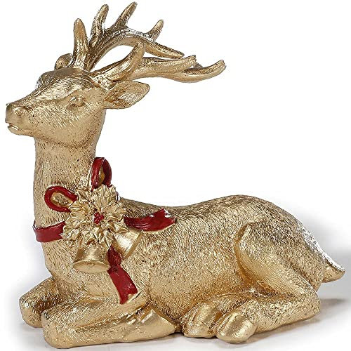Inge-glas Dekofigur Hirsch liegend Polyresin 12,5cm | Hirschfigur Gold Tischdeko | Weihnachtsdeko