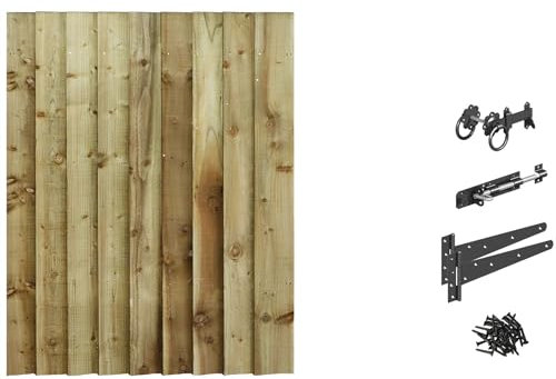 Bespoke Custom Made To Measure UPTO HEIGHT: 4ft (120cm High) Feather Edge Semi-Braced Flat Top Pathway Garden Pedestrian Gate [Width Between 75CM to 90CM With Ring Latch Hinge Pack
