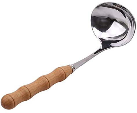 Juego de cucharas Cuchara para Restaurante en casa, cucharón de Acero Inoxidable con Mango de Madera Cucharón para Servir Cuchara Redonda Grande (AA)