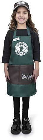 Dress Up America Barista Costume for Kids - Green Apron and Cap - Coffee Barista Costume Set