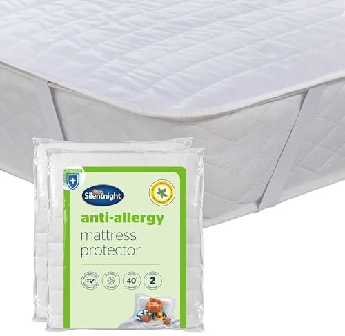 Silentnight Anti Allergy Mattress Protector - Ideal for Allergy and Asthma Sufferers Protecting Against Bacteria and Dust Mites - Bed Cover Pad with Fit Straps, Machine Washable, 2 Pack, Double