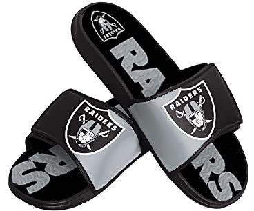 FOCO Las Vegas Raiders NFL Colorblock Big Logo Gel Slide Black White Badelatschen Hausschuhe - L