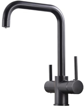 PIUSSEN 3 Wege Wasserhahn Küche, Küchenarmatur 360° Drehbar, 3 in 1 Mischbatterie Küche für Wasserfilter, Trinkwasserhahn mit 2 Hebel