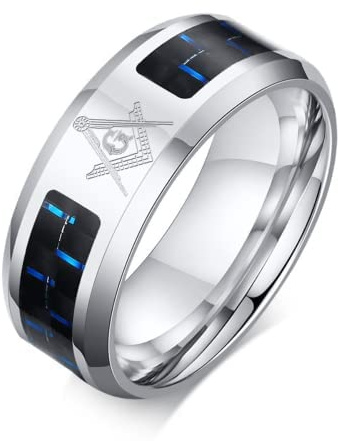 Ztcily Freimaurerring, Ring aus Stahl, Herren, personalisierbar, Ring 8 mm, Blau und Schwarz, Geschenkidee für Hochzeit, Geburtstag, Party, Weihnachten, 65, Metall, Nicht zutreffend