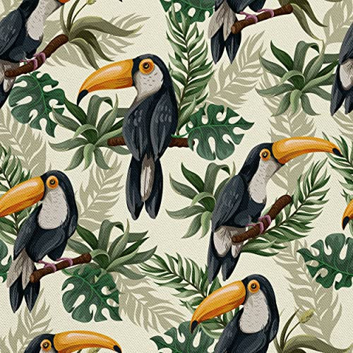 HEKO PANELS Stoff Oxford Wasserdichte Meterware Canvas-Stoff Polyester Stoff Zum Nähen Nähstoffe Dekostoffe Wasserabweisend Blickdicht Tukane Blätter 1 Meter 155 x 100 cm, (DR279)