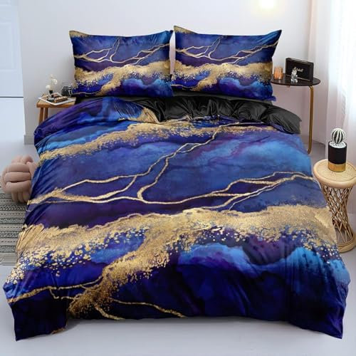Luowei 3D Bettwäsche 135x200cm Blau Marmor Weich BettwäSche Set 3D Drucken Mikrofaser Bettbezug für Jungen Mädchen Jugendliche mit 1 Kissenbezug 80x80cm und Reißverschluss
