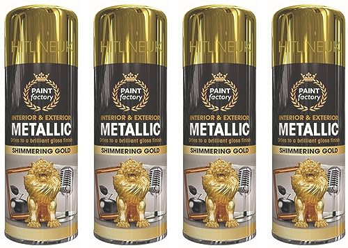 HitlineUK 4 x 400ml Gold Spray Paint for Metal Wood Plastic Metallic Shimmering Interior & Exterior
