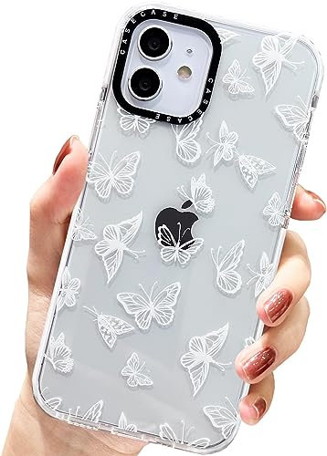 AMART for iPhone 12/ iPhone 12 Pro Case Cute,Clear with White Butterfly Pattern Design Women Girls Soft TPU Built-in Bumper Shockproof Protective Phone Cover for iPhone 12/ iPhone 12 Pro(6.1 inch