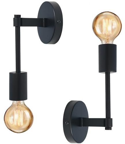 YSGUYILT Wandlampe Innen Industrial Wandleuchte E27 Wandlampen aus Schwarzem Metall Vintage Wandleuchten für Schlafzimmer Wohnzimmer Garage Veranda Flur (Keine GlüHbirne)-Schwarz