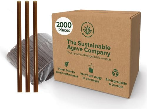 Nachhaltige Agave Co Agave-Faser Trinkhalme – plastikfrei, biologisch abbaubar, pflanzlich – Braun, Jumbo, 20,3 cm, unverpackt – 2000 Stück