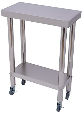 DeeDuud Arbeitstisch Edelstahl, Edelstahltisch mit 4 Rollen Tragfähigkeit 300kg, Küchentisch 60 x 45 x 85 cm für Küchen Hotels Bäckereien Wäschereien Arztpraxen