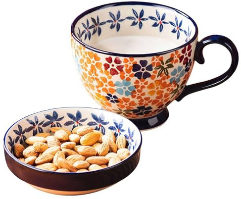 TYMYYS Bol Avec Anse Pour Soupe, Petit Déjeuner, Micro-Onde - Vaisselle Chinoise/Asiatique - Fleur - 12x12x9.5cm, 500ml