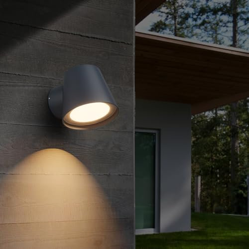 Klighten 12W Außenwandleuchte LED Außen Wandleuchte, Wandlampe Aussen/Innen 3000K, IP65 Aussenlampe, Modern Aussenleuchte, Außenleuchte für Terrasse Garten, Aluminium+PC, Warmweiß, Anthrazit