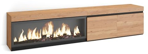 Skraut Home | Mueble TV | Televisión | Muebles de salón, almacenaje | 210 | para TV hasta 80 | Chimenea eléctrica XXL | Estilo Moderno | Roble