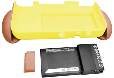 New3DSXL Extra Batterie rechargeable 5000 mAh + couvercle inférieur spécial avec poignée, pour console 3DSXL, 3DSLL, New3DS XL LL, super longue durée 3,7 18,5 Wh, lithium + coque arrière jaune et