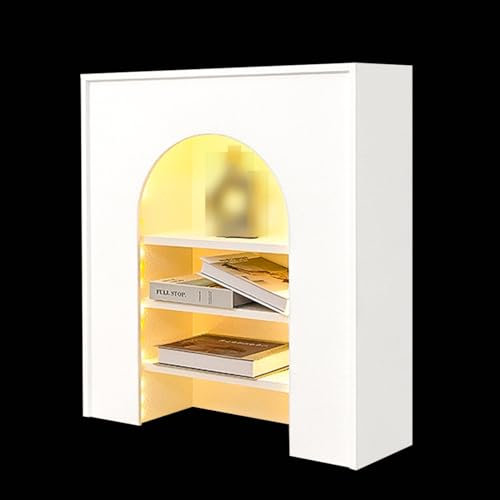 YHWKGZ Vitrine mit LED-Leuchten, dekorativer Wohnzimmerschrank, weiße Vitrine, Eingangsschrank, türlose Vitrine, einfaches Lagerregal(Size:90x100cm/35.4x39.3)