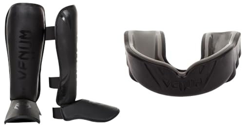 Venum Erwachsene Schienbeinschutz Challenger Schienbeinshoner, Schwarz/Schwarz, L & Unisex Challengerzahnschutz Zahnschutz, Schwarz/Schwarz, Einheitsgröße EU
