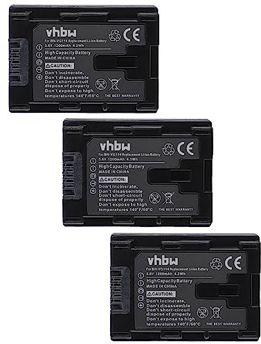 vhbw 3X Akku Ersatz für JVC BN-VG114, BN-VG114E, BN-VG114AC für Videokamera Camcorder (1200 mAh, 3,6 V, Li-Ion) + Infochip