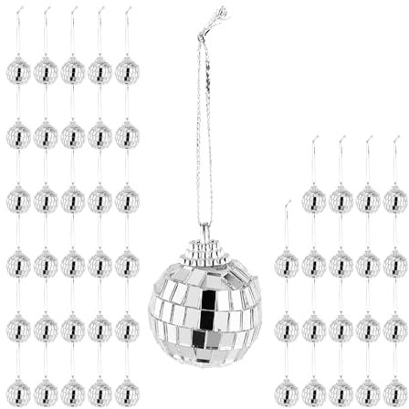 Relaxdays Mini Discokugel, 50er Set, kleine Spiegelkugeln als Partydeko, zum Aufhängen, Ø 3 cm, Deko Diskokugel, Silber