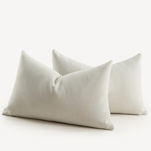 Mandioo 2er Set Kissenbezug 40x80 cm Creme Chenille Kissenbezüge weich Gemütlich langlebig modern Zierkissenbezug Dekokissen Kissenhülle für Sofa Wohnzimmer Schlafzimmer