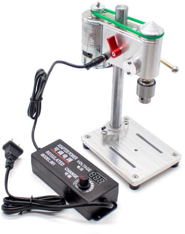 LeTkingok Mini Taladro de Banco de Alta Precisión de 0,3-6,0MM, Herramienta de Reparación de Relojes con Microperforadora con Adaptador de Corriente Ajustable de Velocidad, Motor 775