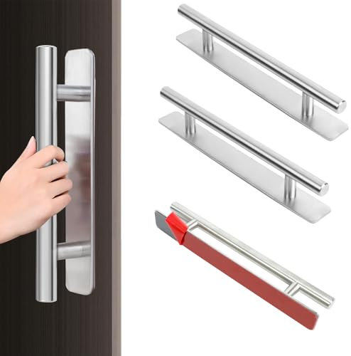 2 H forma tiradores autoadhesivos para muebles,200mm tiradores armarios de cocina acero inoxidable,tiradores puertas correderas sin taladro, tiradores cajones adhesivos para puertas de balcones-plata