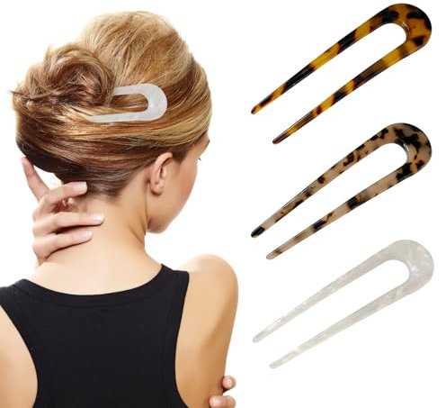 XQMMGO Lot de 3 fourchettes à cheveux françaises en forme de U - Baguettes à cheveux rétro chinoises - Pinces à cheveux faites à la main - Pour femmes et filles (forme droite en U)