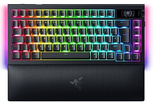 Razer BlackWidow V4 Pro 75% - Kabellose Hot-Swap-Gaming-Tastatur - OLED-Display (Befehlsrad, 4K Hz & Bluetooth-Konnektivität, magnetische Handballenauflage) ISO US-Layout | Schwarz