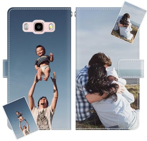 JGOYGYI Personalisierte Leder Handyhülle kompatibel mit Samsung Galaxy J5 2016,Individuelle Eigenem Foto Bild Text Bildern Foldable Flip Klapphüllen Case hülle+Handykette
