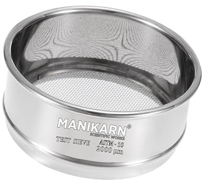 MANIKARN Lab Test Sieve – 4 Diameter, 2.00 mm Stainless Steel Mesh – ASTM No. 10 for Laboratory Soil & Particle Analysis