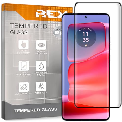 REY 2X Protector de Pantalla Curvo 3D para Motorola Edge 50 Pro - Edge 50 Fusion - Edge 50 Ultra, Negro, Protección Completa, 3D / 4D / 5D