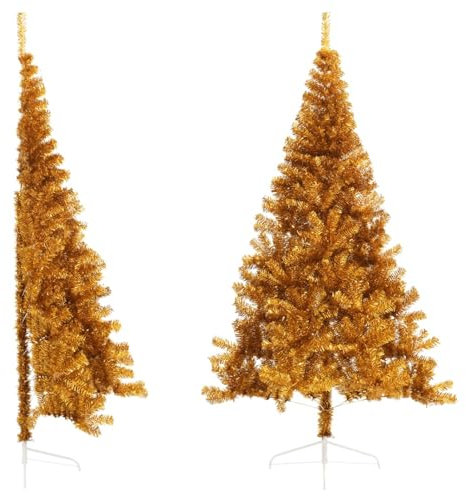 Homgoday Mobili Albero di Natale Artificiale a metà con Supporto Oro 210 cm Pet, Decorazioni Natalizie, Albero di Natale, Natale Artificiale Sottile Supporto
