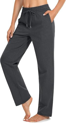 EUHOM Jogginghose Damen Sporthose Lang Baumwolle Yogahose Frauen Bequem Freizeithose Gerades Bein Trainingshose Sweatpants für Jogging Sport Yoga(Dunkelgrau, L)
