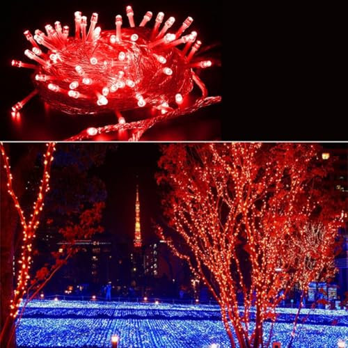 EasyByMall Luci per albero di Natale, 200 luci LED per esterni, alimentate a rete, impermeabili, per interni/esterni/giardino/decorazioni natalizie (rosso)