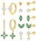 LYLYMIMI 7Pairs 14K Gold Plated Huggies Hoop Studs Earrings for Women Small Dangle Hoop Earrings Gold Green Earrings Set for Multiple Piercing