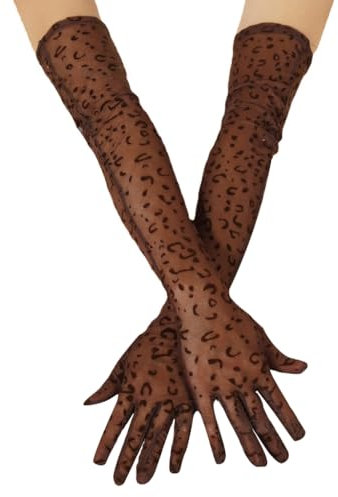 CAZSTYK Leopard Lange Handschuhe Damen Leopard Kostüm Handschuh Lange Kostüm Handschuhe Leopard Handschuhe Ellenbogen Handschuhe, coffee, As detailed discription