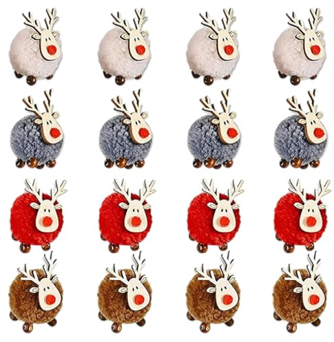 Christmas Tree Pendants Wool Felt Wooden Reindeer Antler Hanging Ornaments For Home Decor 16PCS..