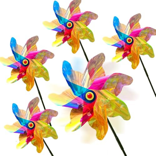 Vogelabwehr Reflektierende Windmühle,Windräder Vogelabwehr,Taubenschreck Taubenabwehr,Windrad Garten Vogel Vogelschreck,Bunte windrad Kinder (5pcs-Multicolor)