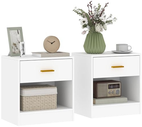 HOMCOM Set 2 Comodini Moderni con Cassetto e Ripiano Aperto, Comodini per Camera da Letto in Truciolato, 39x28x41 cm, Bianco