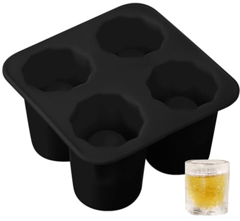 2 Pack Silicone Shot Glass Ice Molds/Trays for Freezer with 4 Cavities, Reusable Whiskey Glass Ice Cubes, Holds 1oz Each, 1.3 Inch Silicone Ice Cup Mold Easy to Release (black)