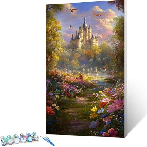 Peinture par Numéros pour Adulte Castle Kit de Peinture à l'huile sur Toile Bricolage pour Enfant avec Pinceaux Peinture de Dessin, Peinture Acrylique pour Coffret Cadeau Femme 80x160cm Fleur L/V/L