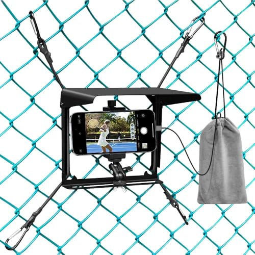 BUMOVE Phone Fence Mount with Shade, Phone Holder Mounting Kit for iPhone, Mevo Start, GoPro and Other Action Cameras, for Recording Baseball, Hockey, Softball and Tennis Games (Black with Bag)