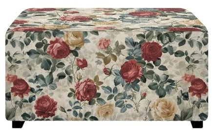NETILGEN Vintage Rose Flower Ottoman Slipcover Foot Stool Cover Non Slip Footstool Protector Cover with Elastic Edges Living Room Bedroom Office Ottoman Cover