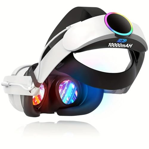 10000mAh Head-Mounted Battery Pack for Meta Quest 3 & 3S, 18W PD Fast Charging, 360° Adjustable Rotating Joint, Lightweight Design & Extended 5-7 Hour VR Playtime (RGB White)