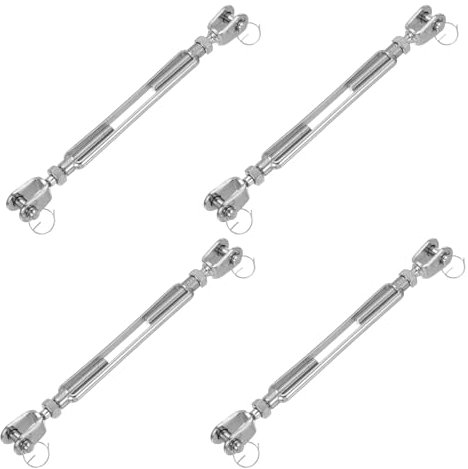 sourcing map 4Pcs M12(1/2) Jaw and Jaw Turnbuckles Wire Rope Tension, 304 Stainless Steel Turnbuckle Adjustable Cable Tensioner for Shade Sail, Clothesline, 4400 lbs Working Load Limit