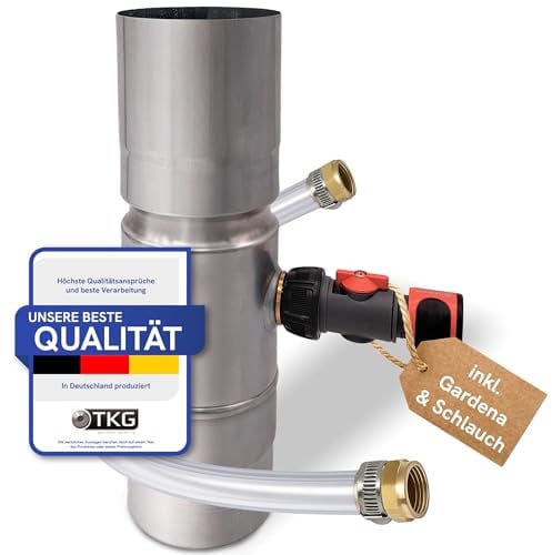 Raccolta di pioggia per tubi di scarico 80 mm con attacco tubo flessibile - Raccolta acqua piovana in zinco per tubo di scarico DN87 e attacco acqua - borseggiatore per serbatoio di pioggia, cisterna